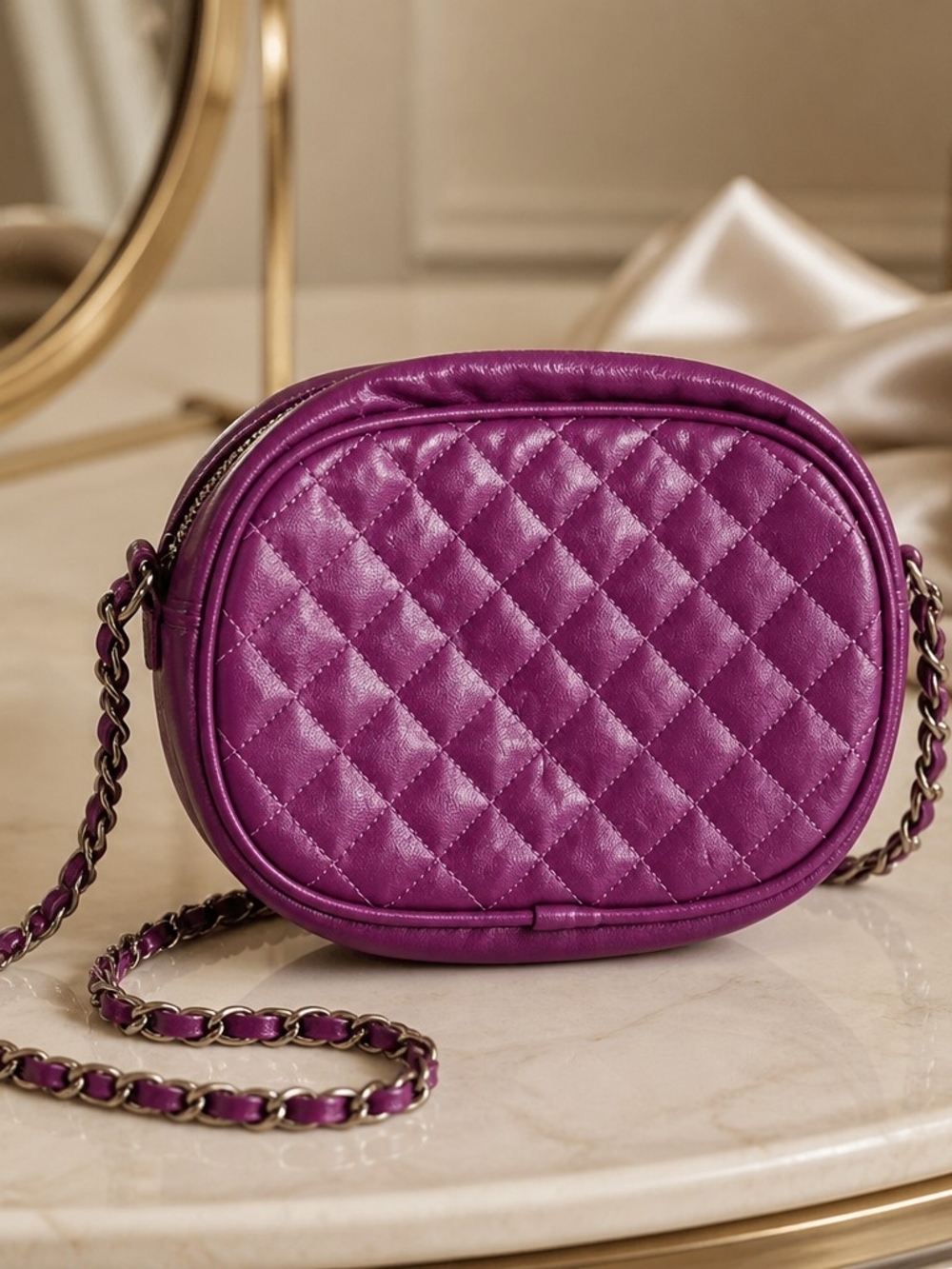 Jennifer Moore Quilted Magenta Crossbody with Chain Strap